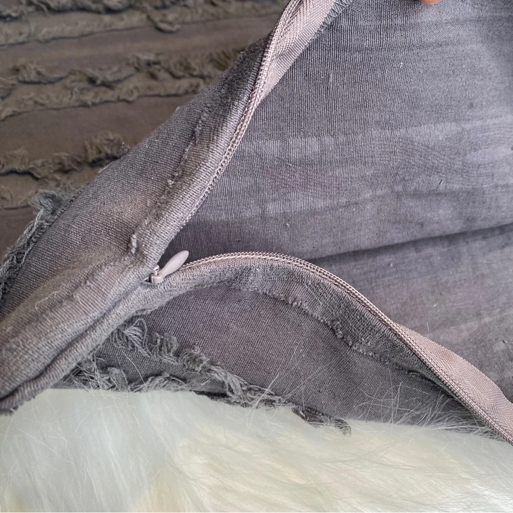 Juspurbet Grey Fringe Euro Sham Single Pillow Cover With Zipper Closure